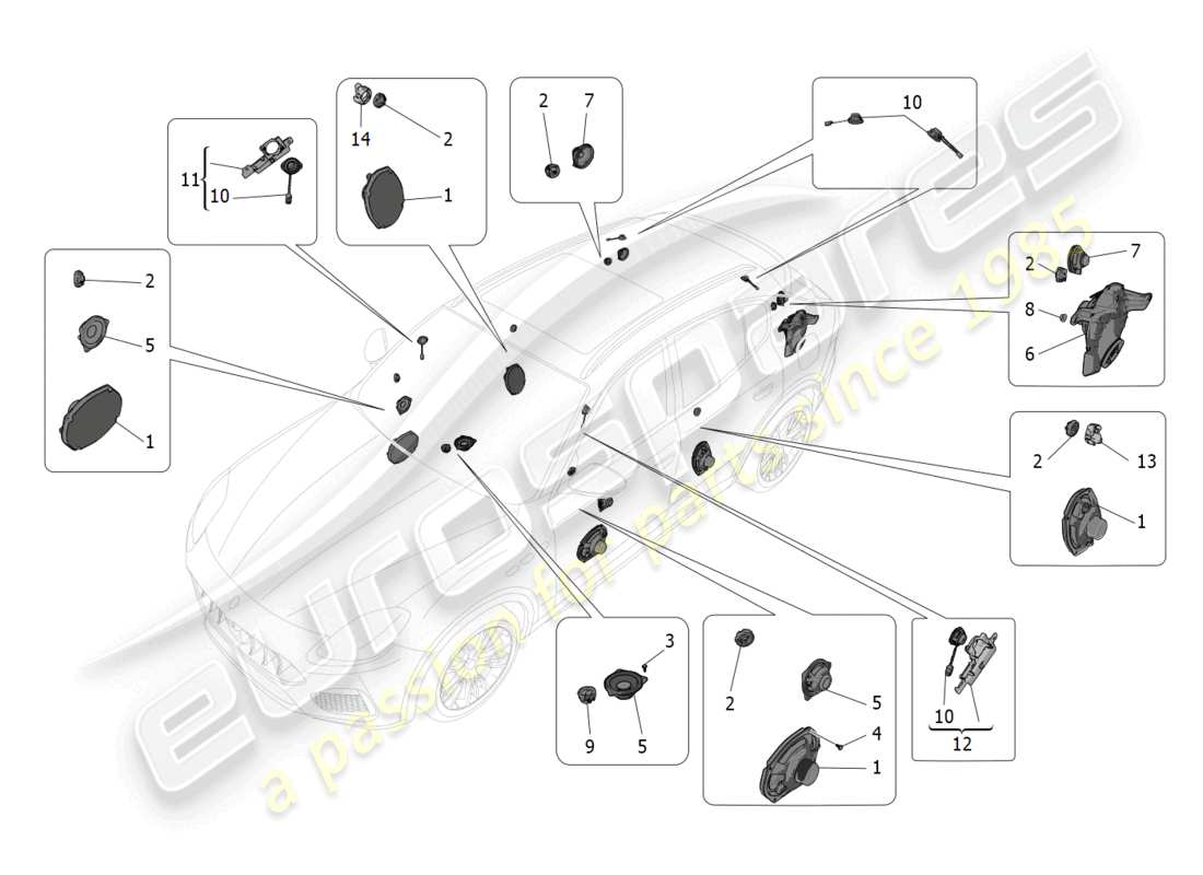 maserati grecale gt (2023) sound diffusion system part diagram