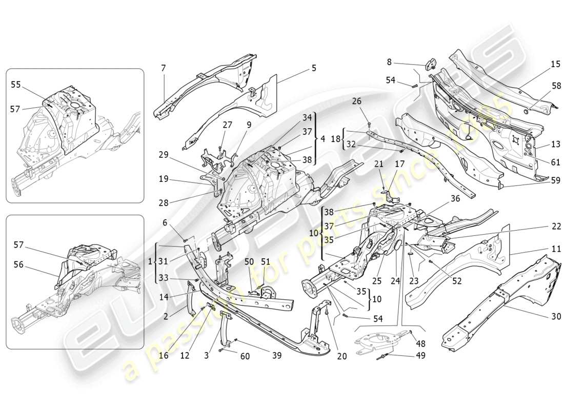 maserati quattroporte (2018) front structural frames and sheet panels part diagram