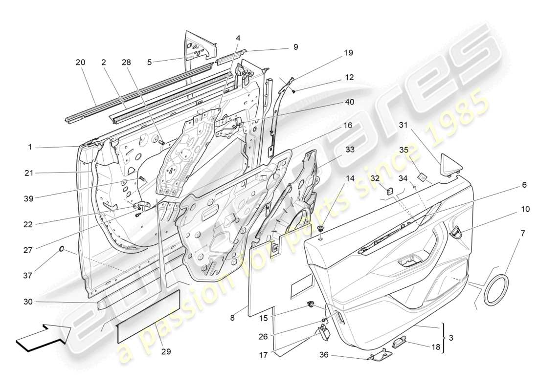 maserati levante (2017) front doors: trim panels parts diagram