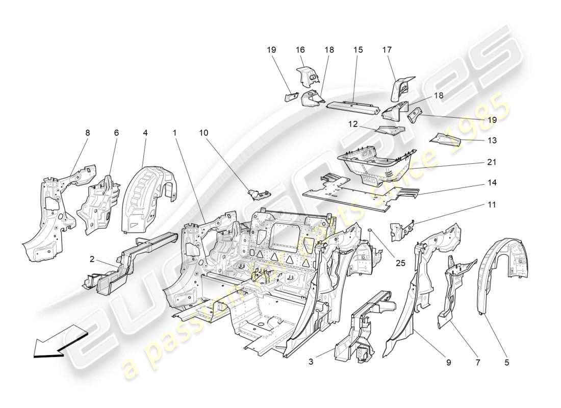 maserati grancabrio mc (2013) rear structural frames and sheet panels part diagram