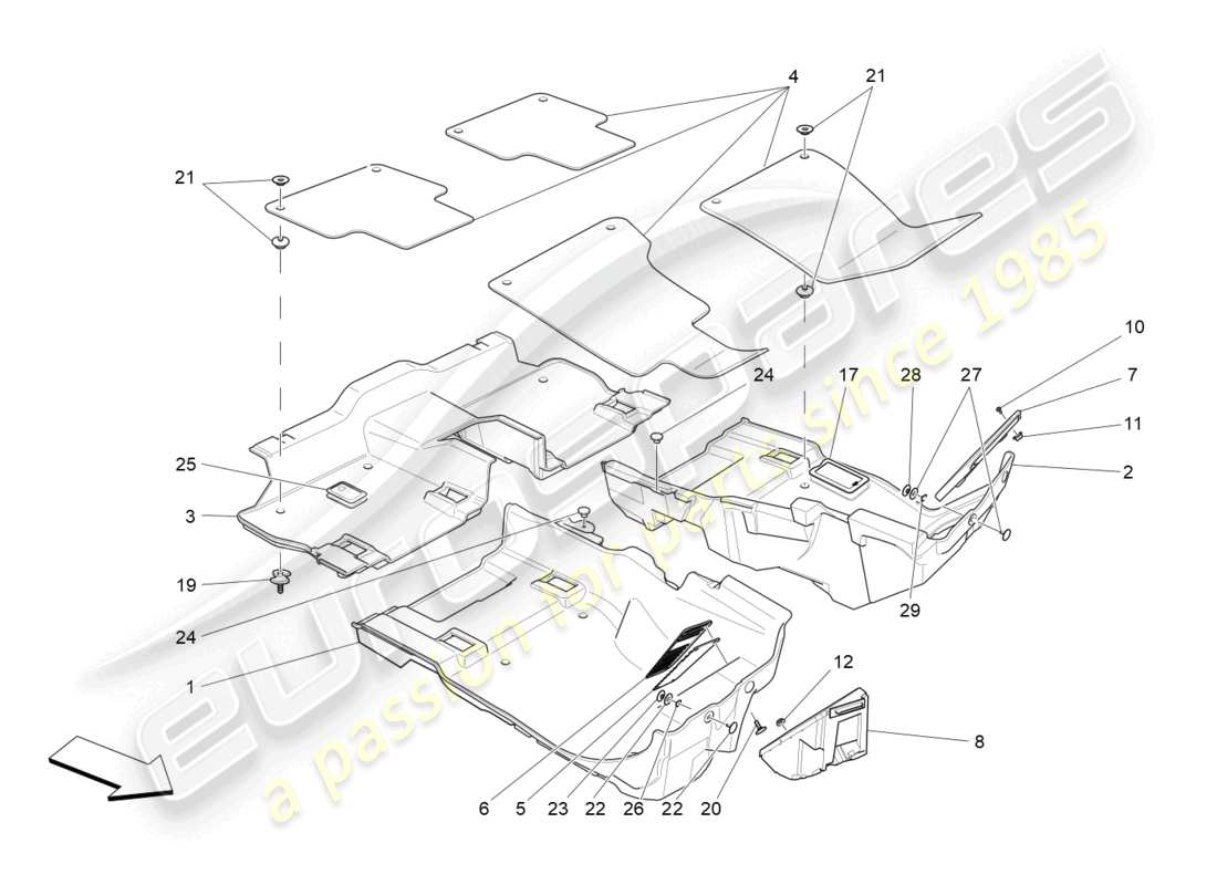 maserati levante (2020) passenger compartment mats part diagram