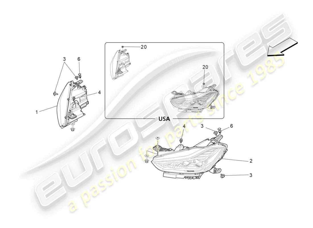 maserati ghibli fragment (2022) headlight clusters part diagram