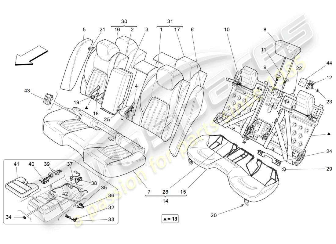 maserati ghibli (2014) rear seats: trim panels part diagram