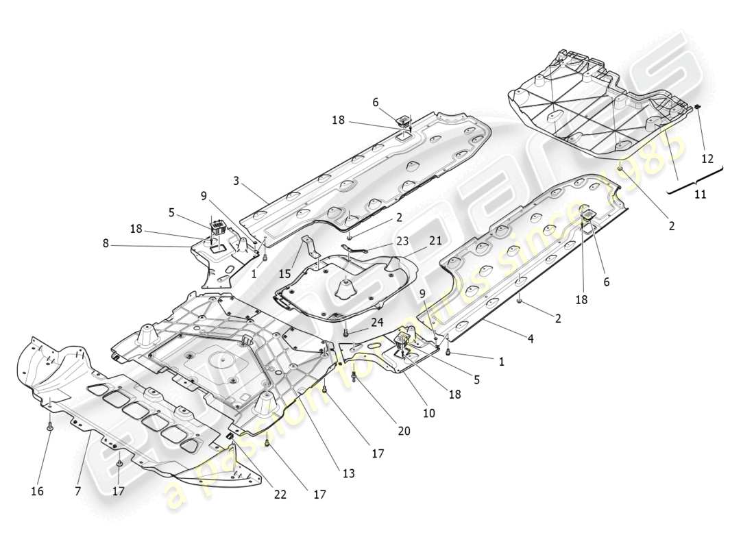 maserati ghibli (2014) underbody and underfloor guards part diagram