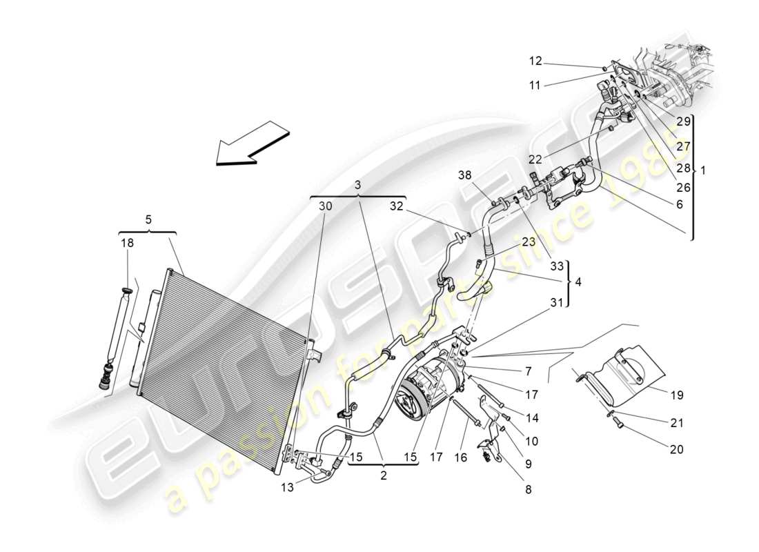 maserati levante trofeo (2020) a/c unit: engine compartment devices part diagram