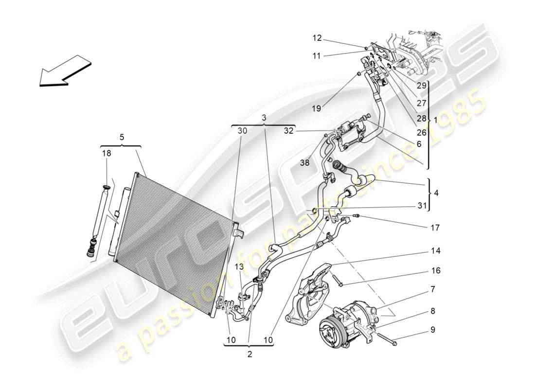 maserati quattroporte (2018) a/c unit: engine compartment devices part diagram