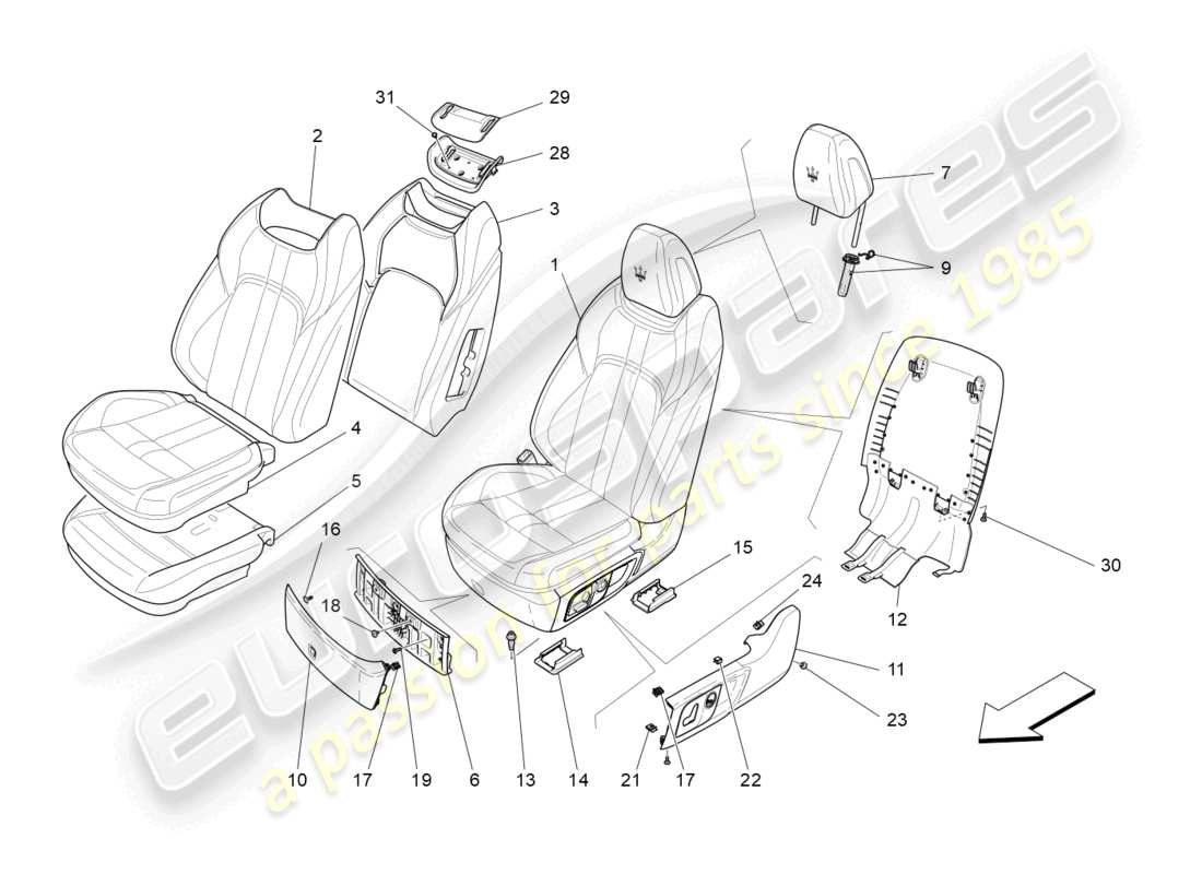 maserati levante trofeo (2020) front seats: trim panels part diagram