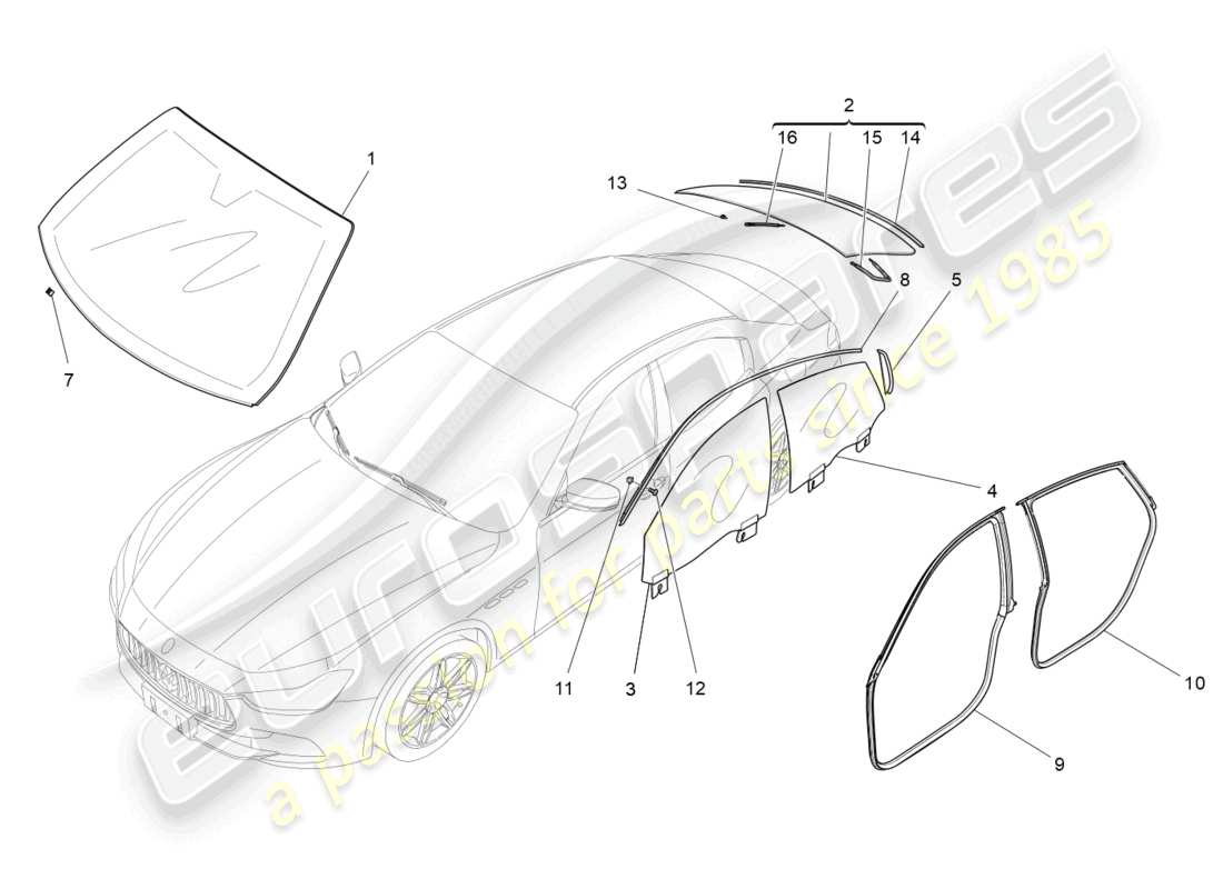 maserati ghibli (2014) windows and window strips part diagram