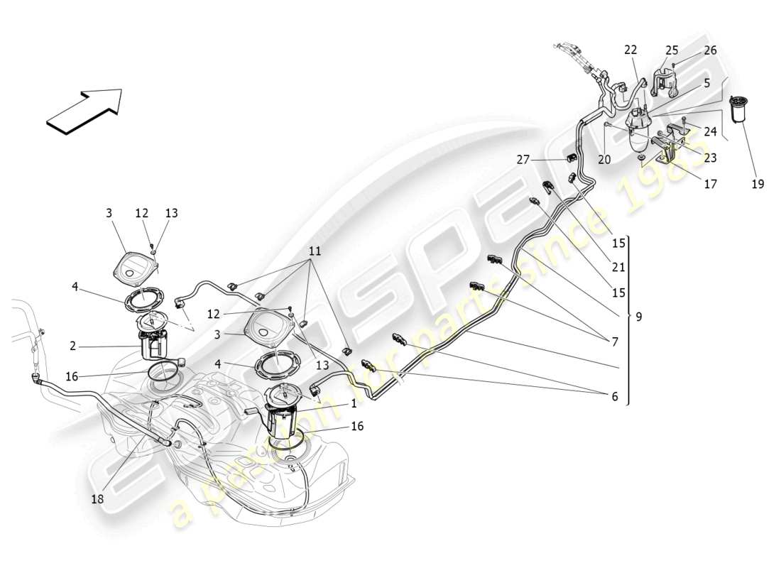 maserati ghibli (2017) fuel pumps and connection lines part diagram