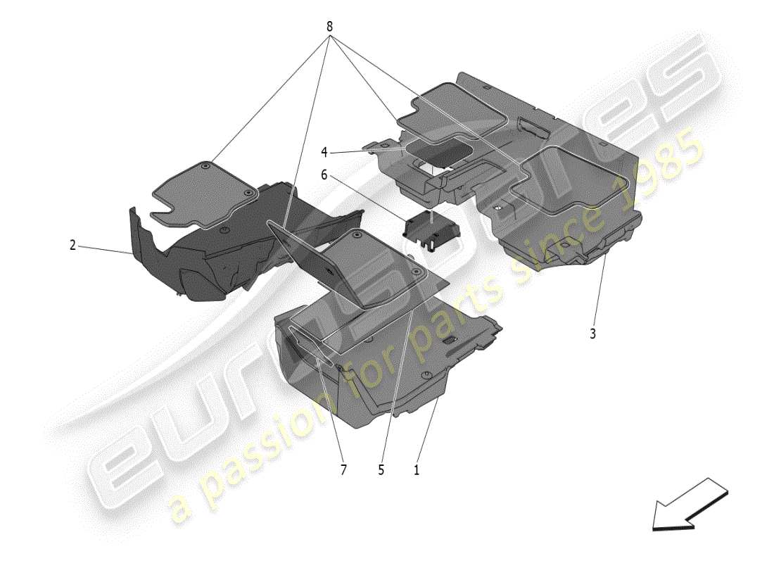 maserati grecale modena (2023) passenger compartment mats parts diagram