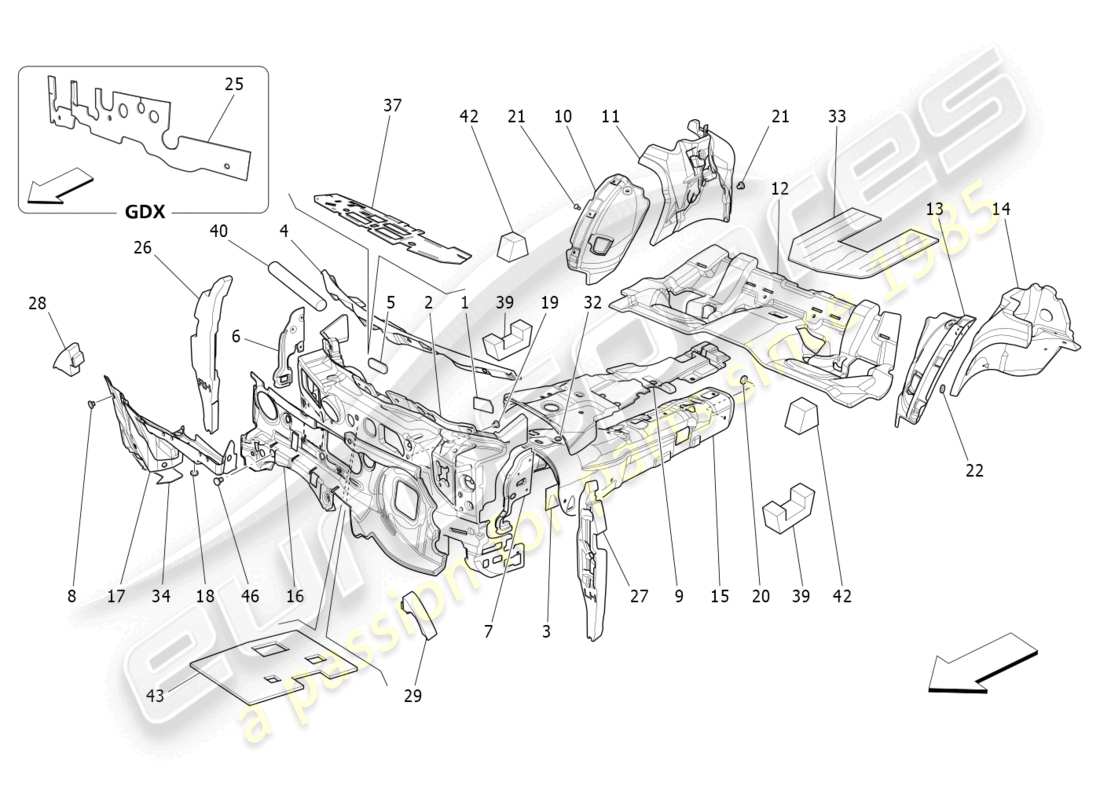 maserati ghibli (2016) sound-proofing panels inside the vehicle part diagram