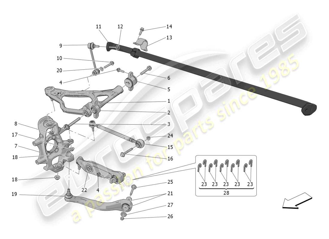 maserati mc20 cielo (2023) rear suspension part diagram