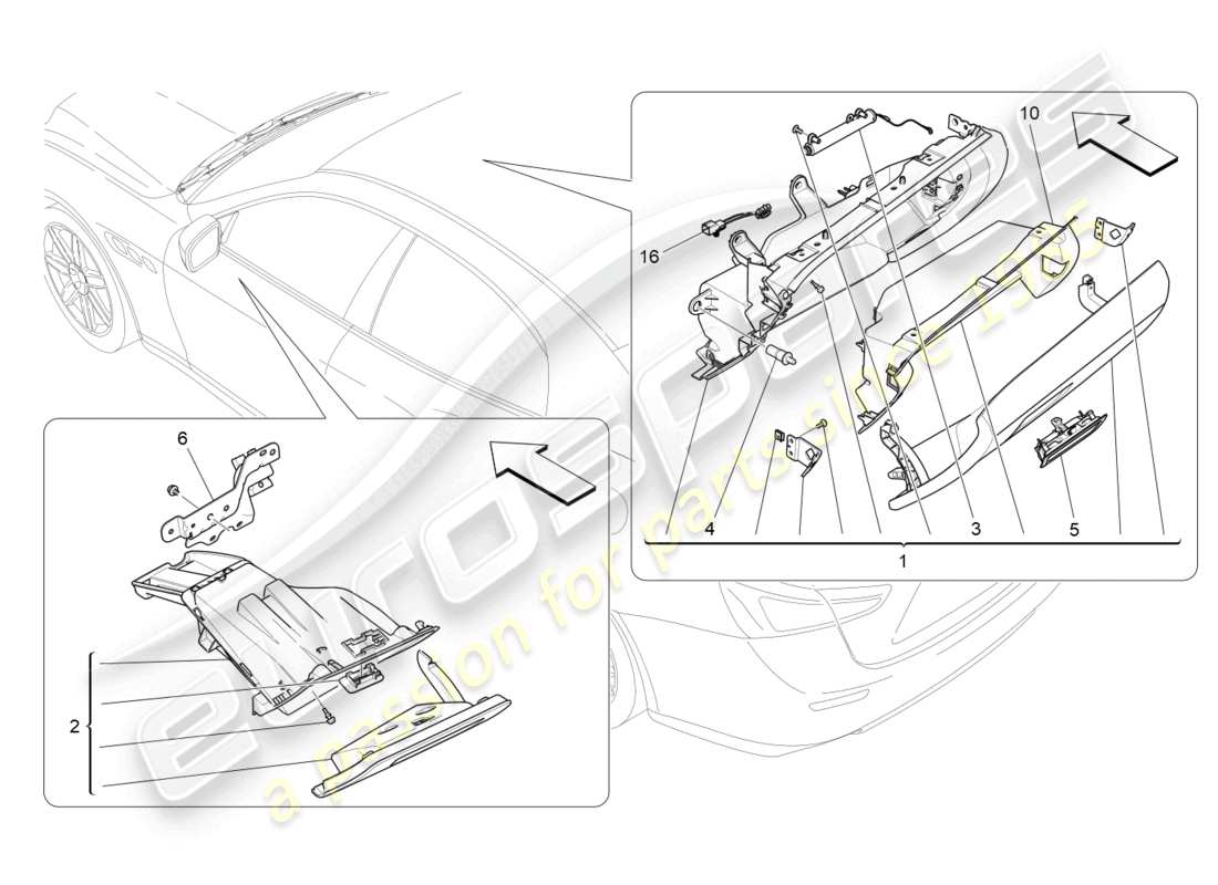 maserati ghibli (2016) glove compartments part diagram