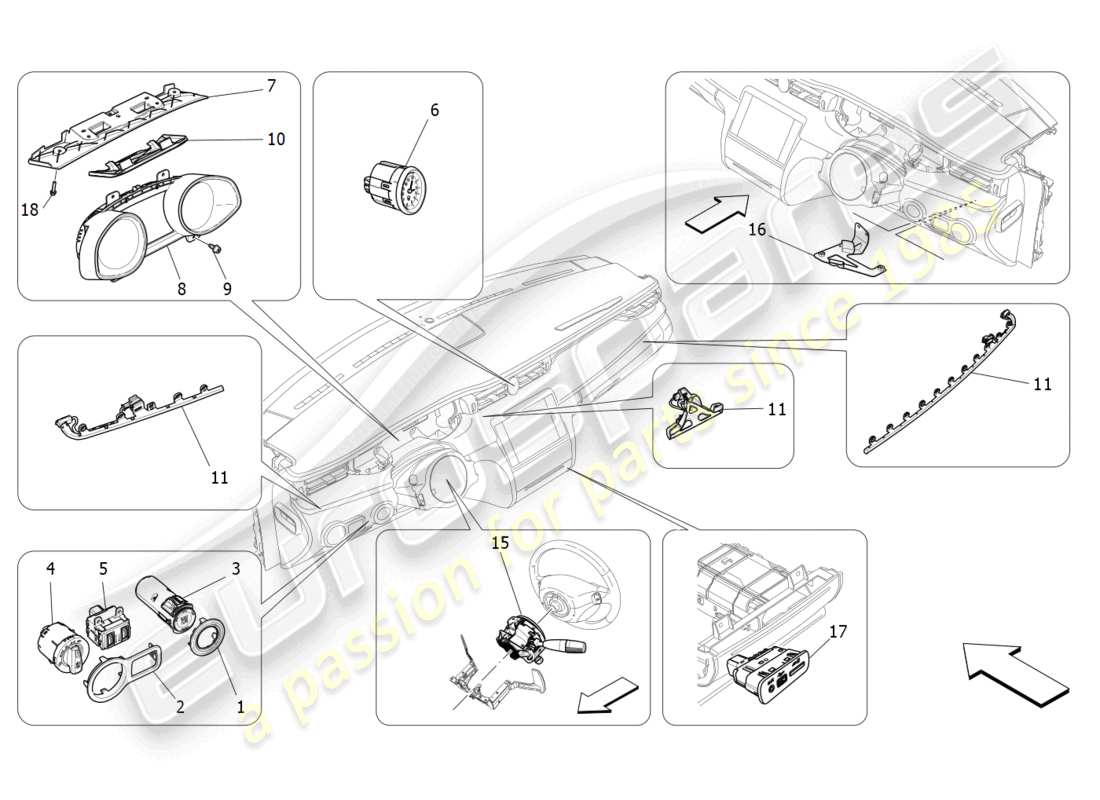 maserati quattroporte (2018) dashboard devices part diagram