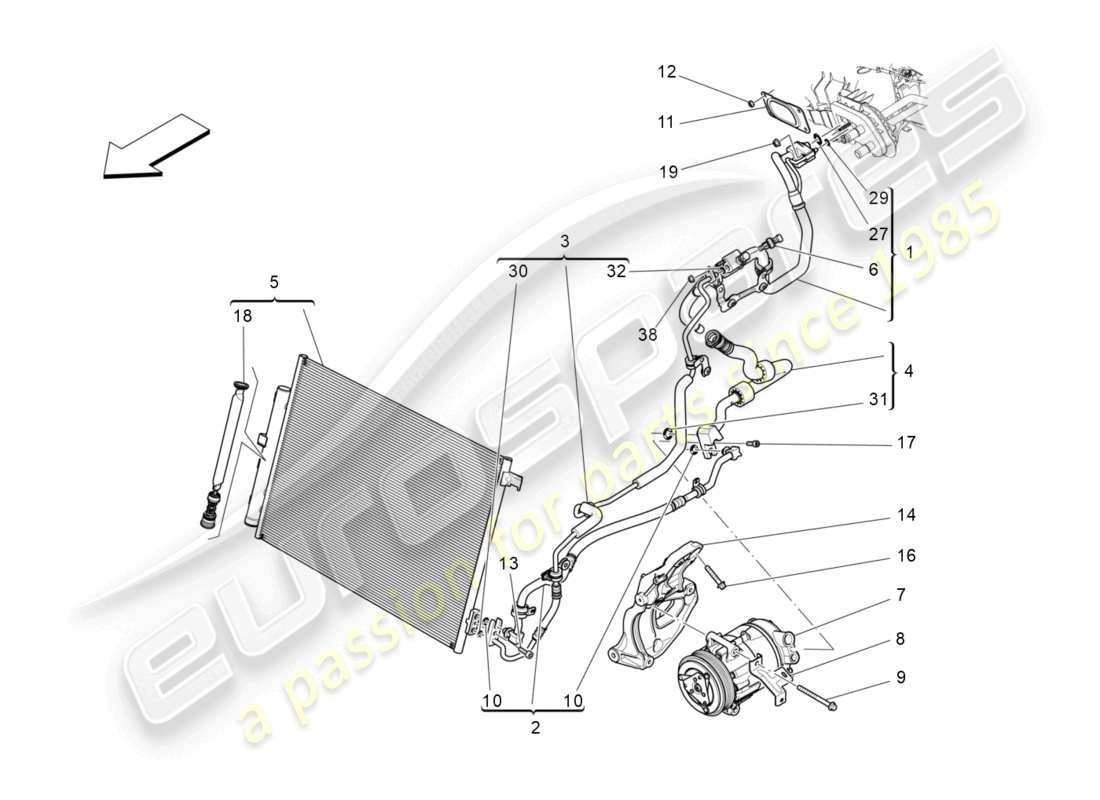 maserati quattroporte (2018) a/c unit: engine compartment devices part diagram