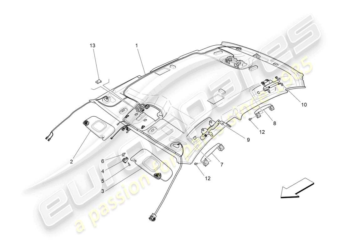 maserati ghibli (2014) roof and sun visors part diagram