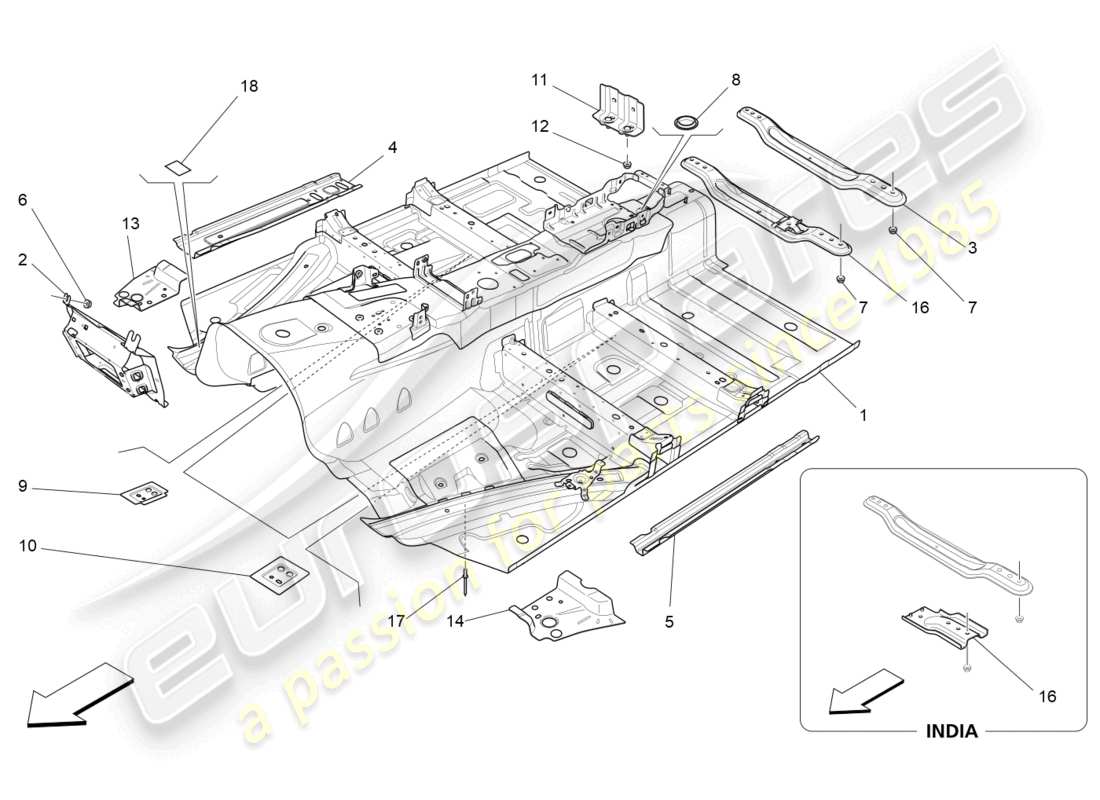 maserati quattroporte (2018) central structural frames and sheet panels part diagram