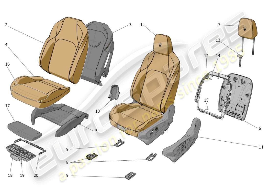 maserati grecale trofeo (2023) front seats: trim panels part diagram