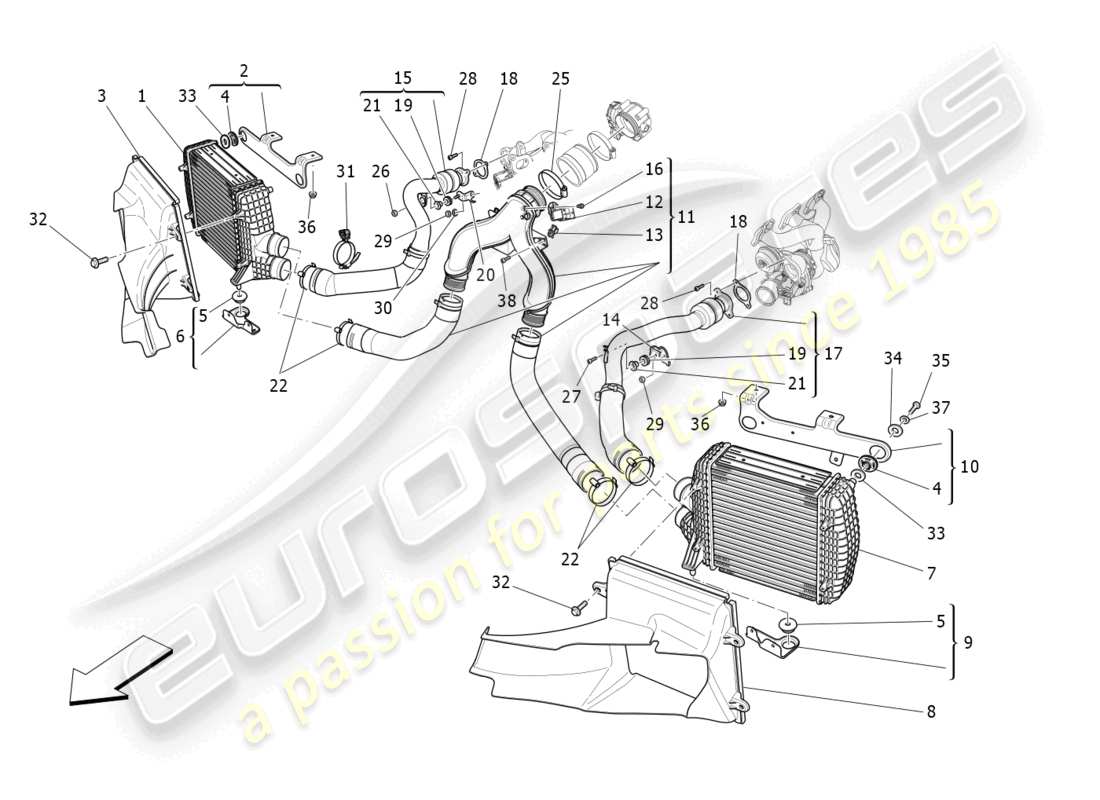 maserati ghibli (2018) intercooler system part diagram