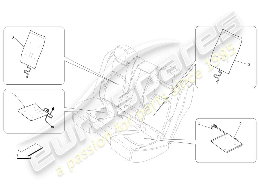 maserati ghibli (2017) rear seats: mechanics and electronics part diagram