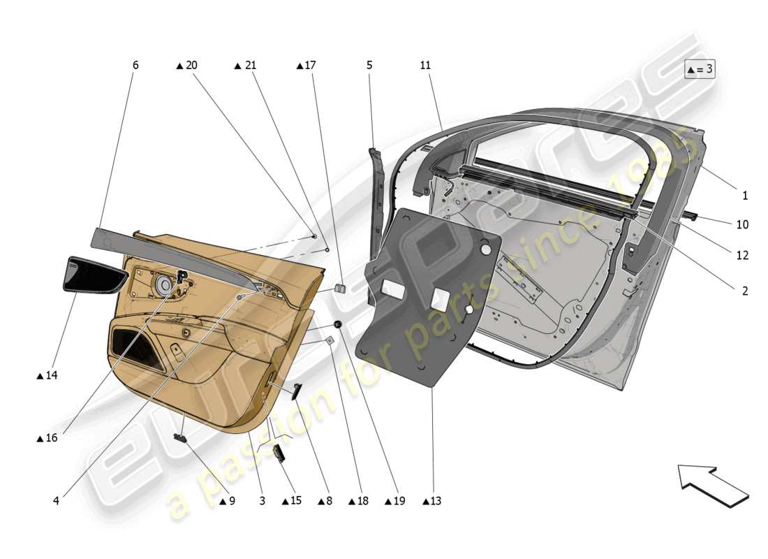 maserati grecale modena (2023) front doors: trim panels parts diagram