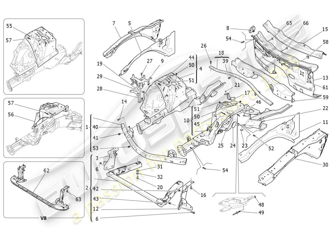 maserati ghibli (2016) front structural frames and sheet panels part diagram