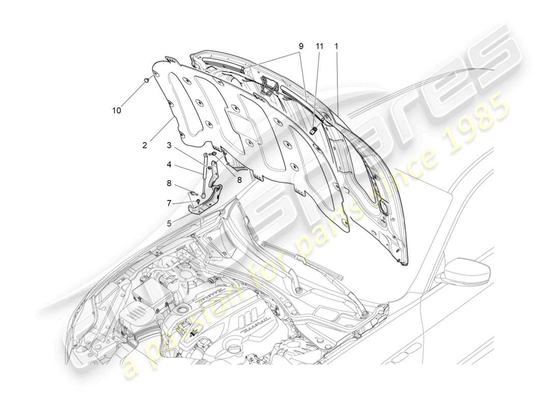 maserati ghibli (2017) front lid part diagram