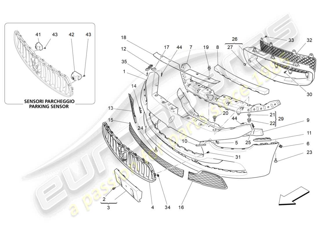 maserati ghibli (2017) front bumper part diagram