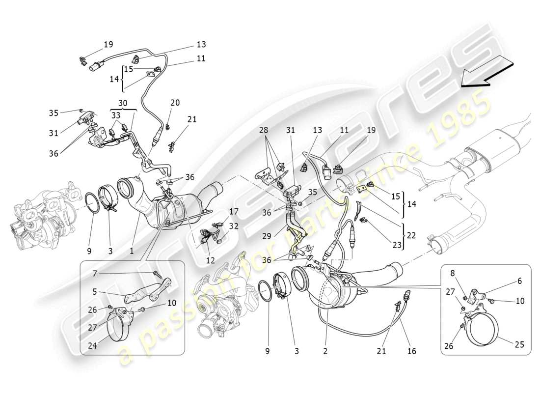 maserati levante (2020) pre-catalytic converters and catalytic converters part diagram