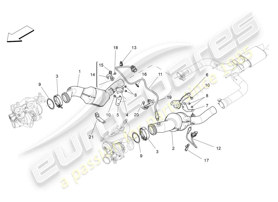 maserati ghibli (2017) pre-catalytic converters and catalytic converters part diagram