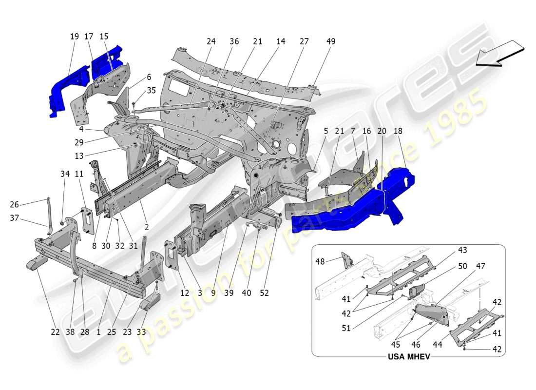 maserati grecale trofeo (2023) front structural frames and sheet panels part diagram