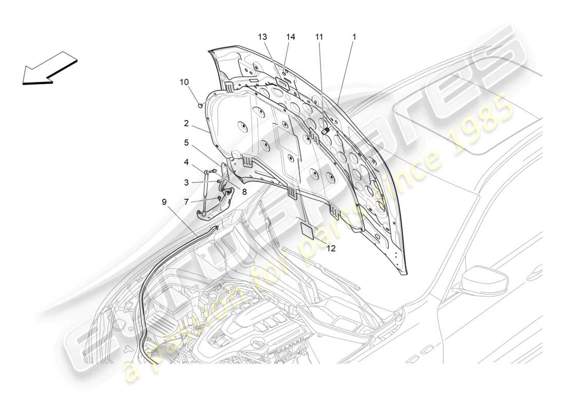 maserati levante (2020) front lid part diagram