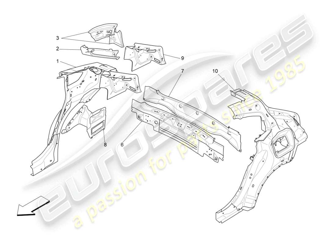 maserati levante (2020) bodywork and rear outer trim panels part diagram