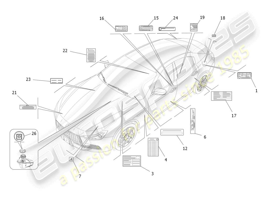 maserati ghibli (2017) stickers and labels part diagram