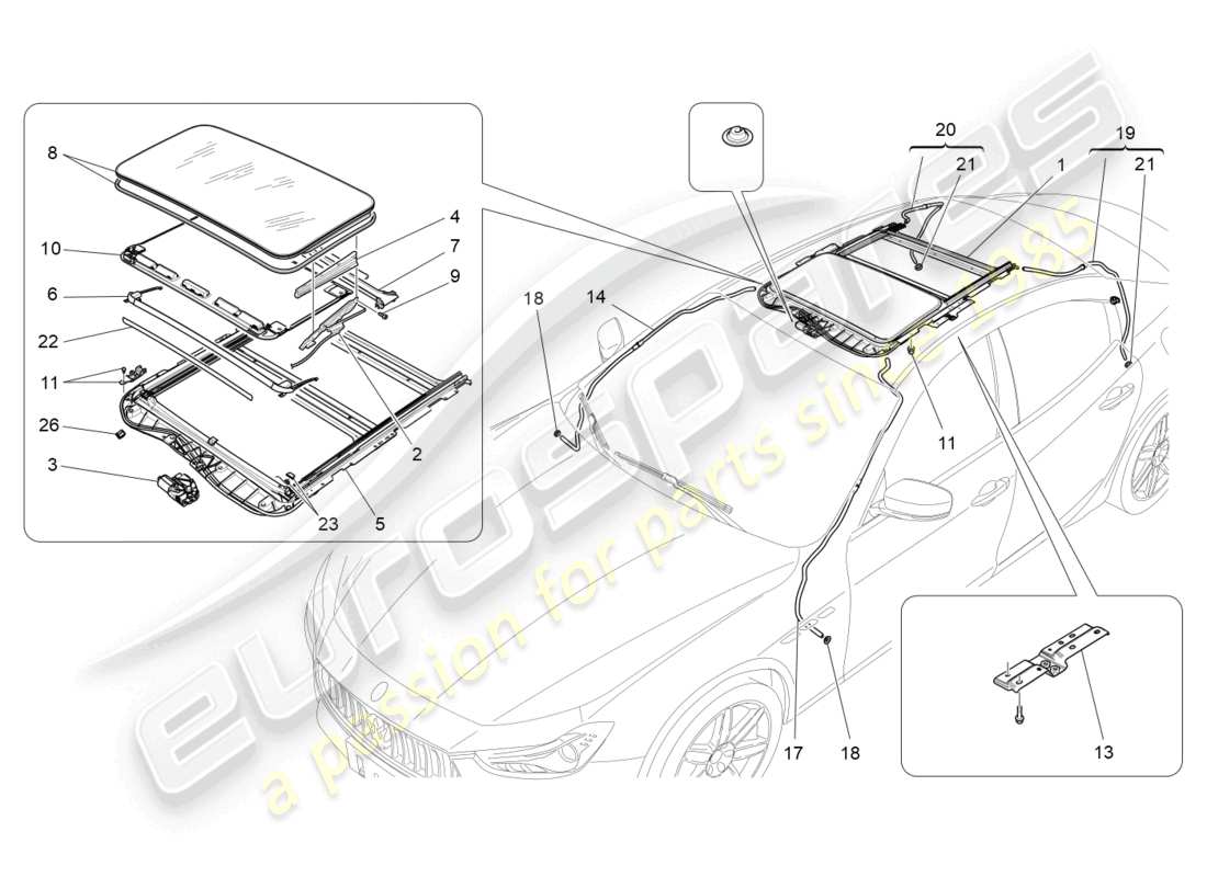 maserati ghibli (2017) sunroof part diagram