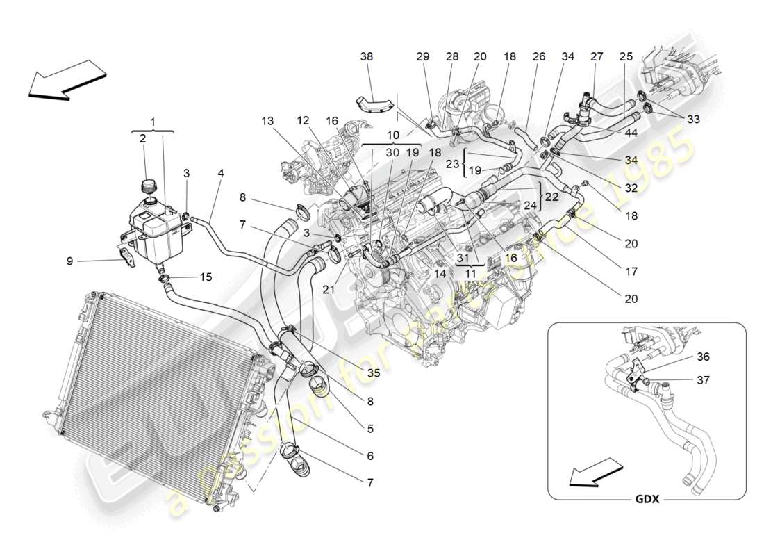 maserati ghibli (2017) cooling system: nourice and lines part diagram