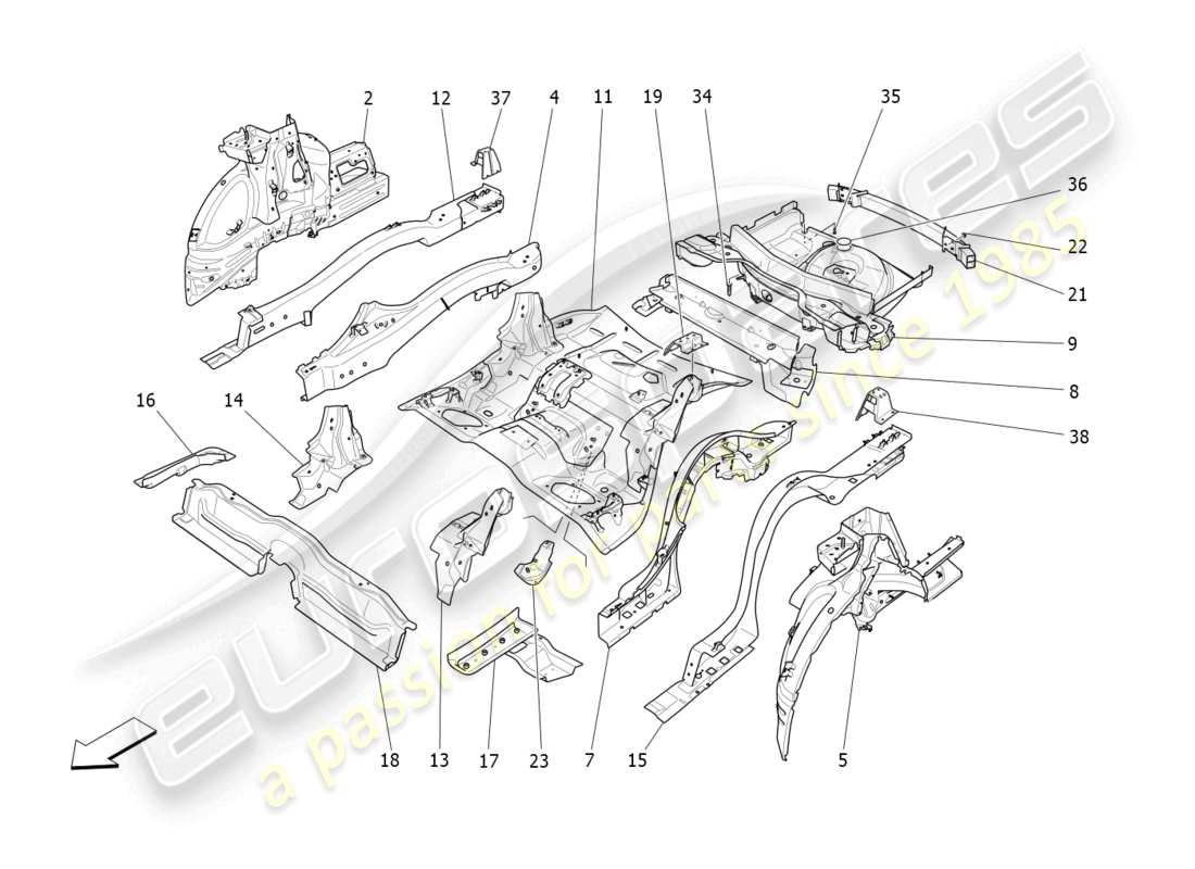 maserati levante (2019) rear structural frames and sheet panels part diagram