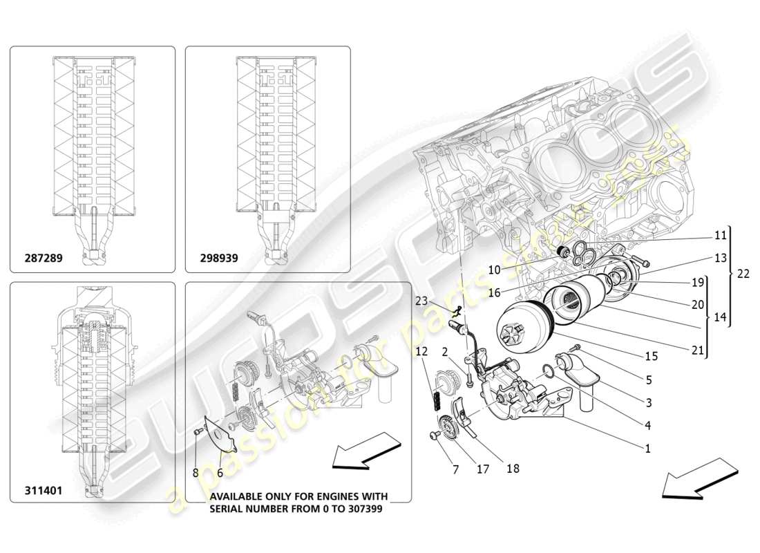 maserati ghibli (2016) lubrication system: pump and filter part diagram