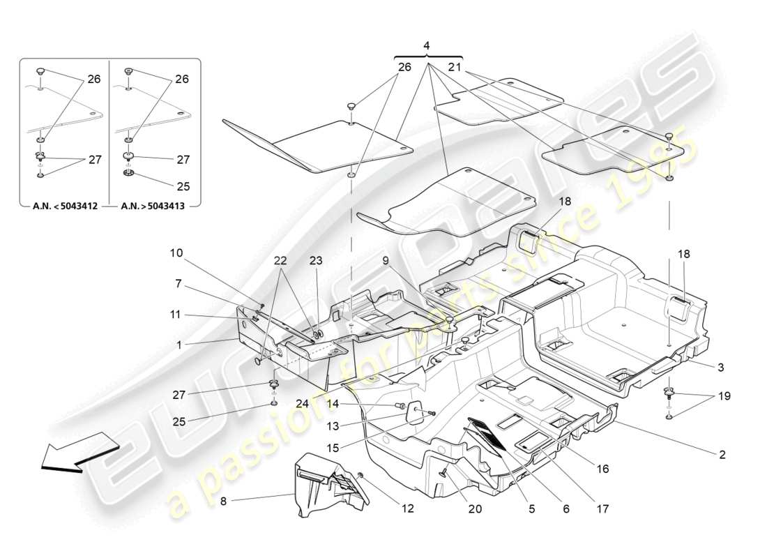 maserati ghibli (2017) passenger compartment mats parts diagram