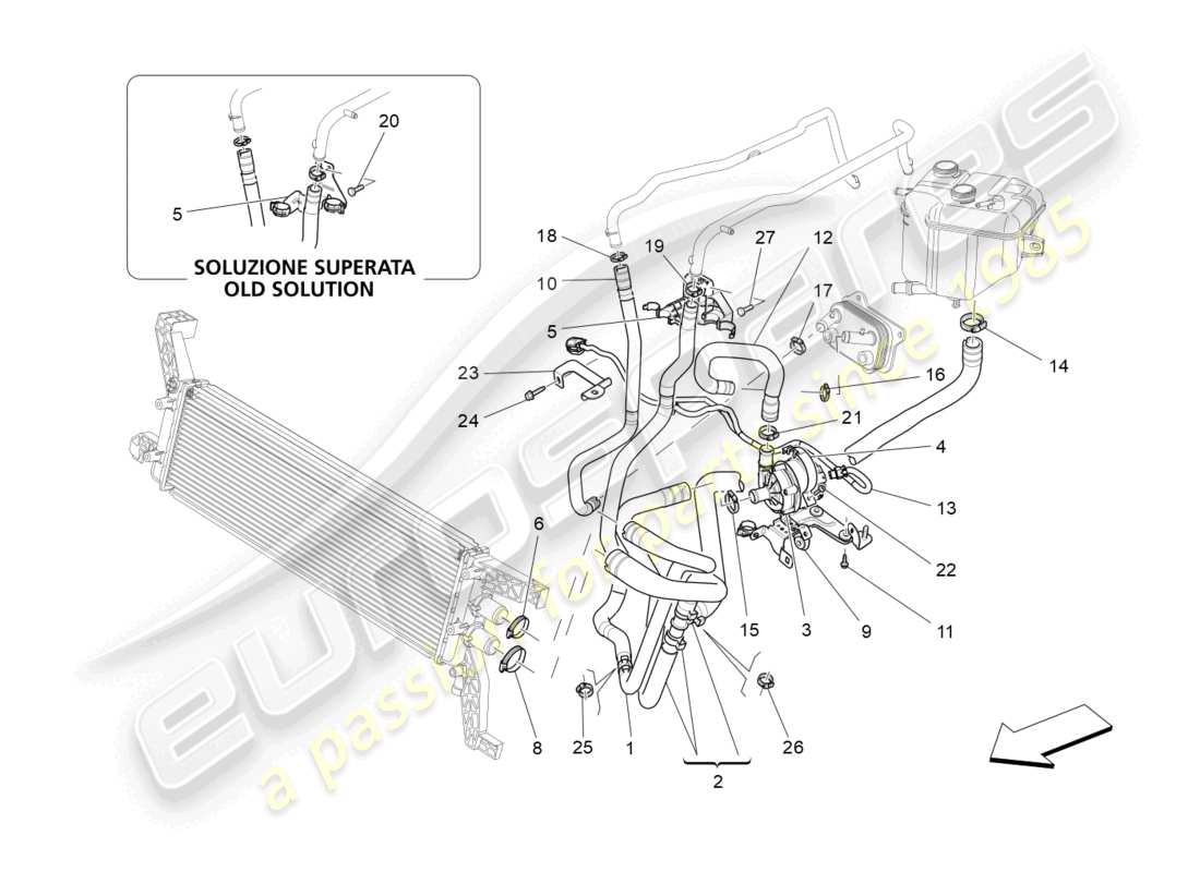 maserati ghibli (2017) cooling system: nourice and lines part diagram