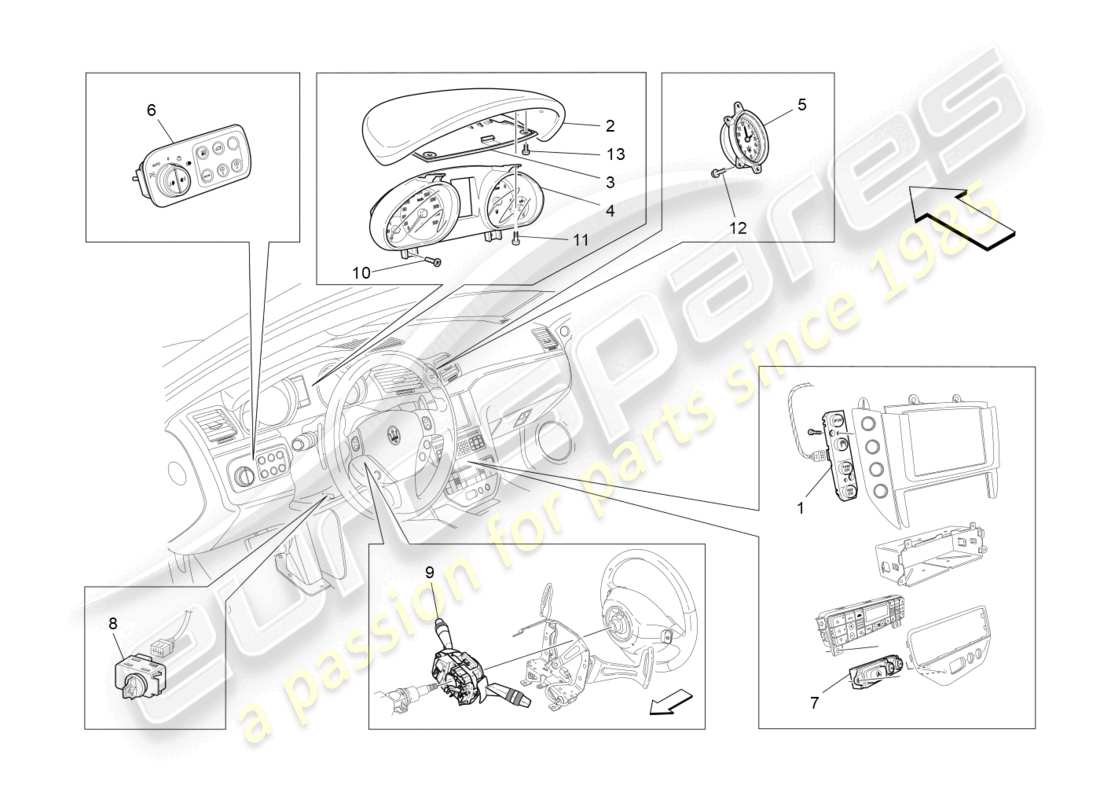 maserati grancabrio mc (2013) dashboard devices part diagram