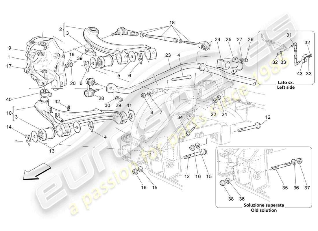 maserati granturismo mc stradale (2012) rear suspension part diagram