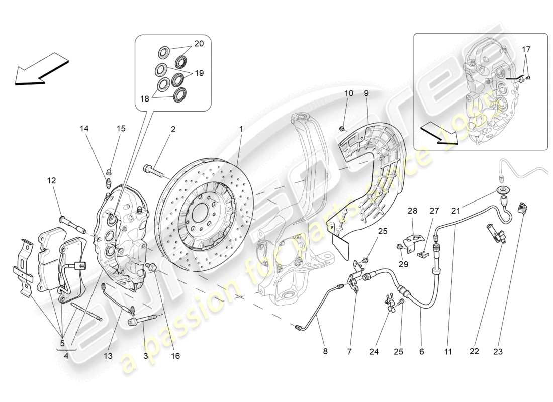 maserati levante (2017) braking devices on front wheels parts diagram