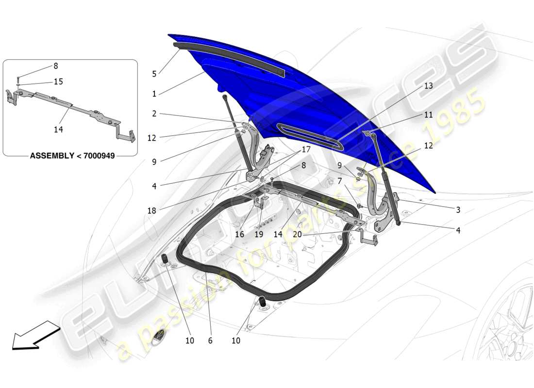 maserati mc20 (2023) front lid part diagram