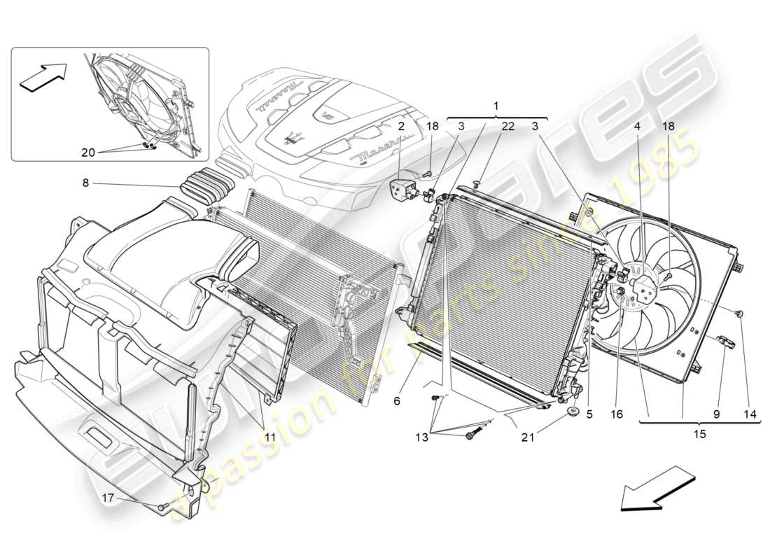 maserati quattroporte (2018) cooling: air radiators and ducts part diagram