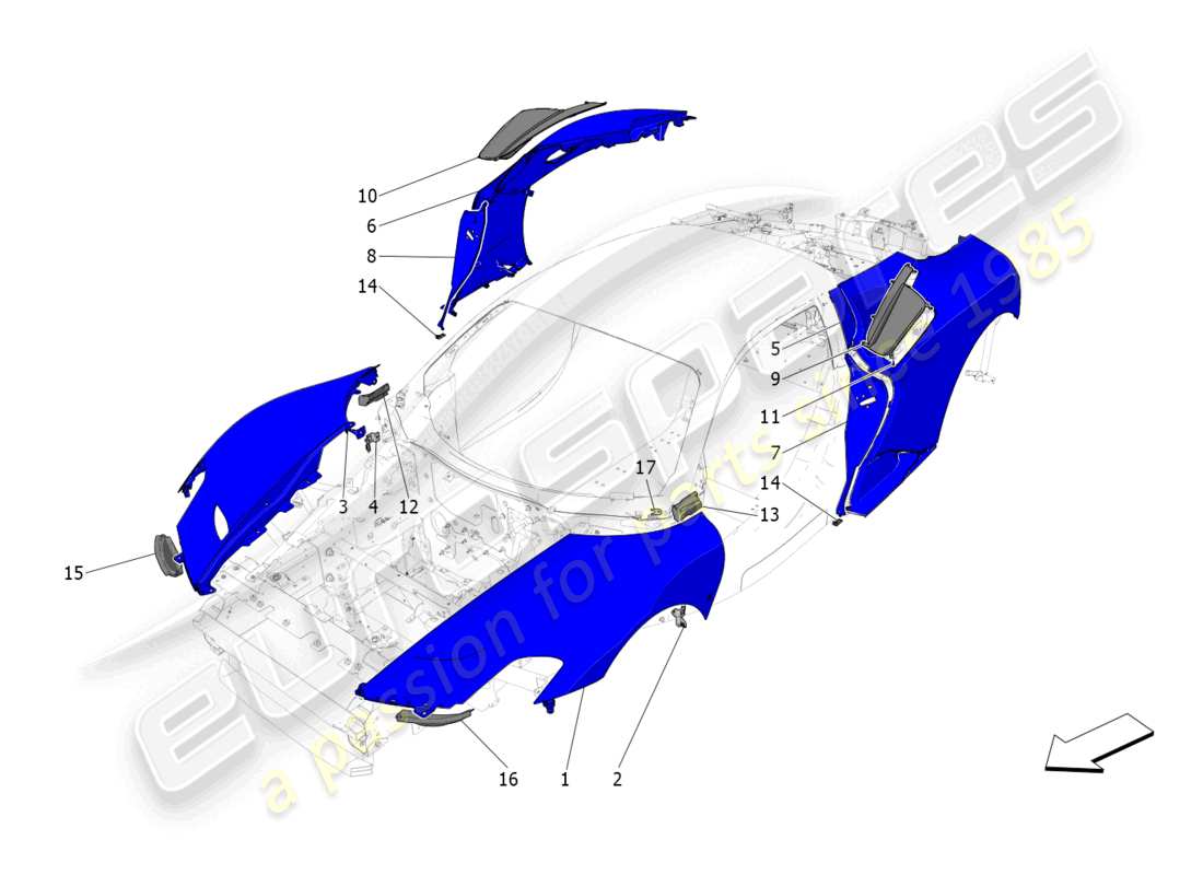 maserati mc20 (2022) external covering part diagram