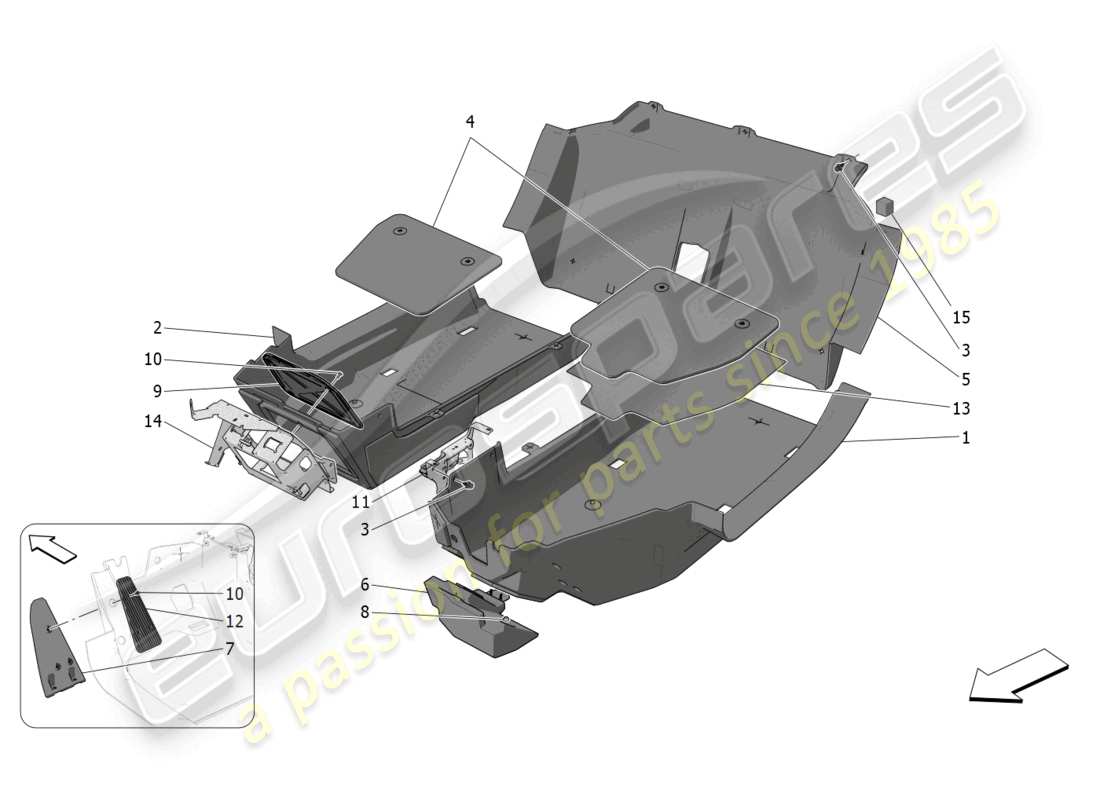 maserati mc20 (2023) passenger compartment mats part diagram