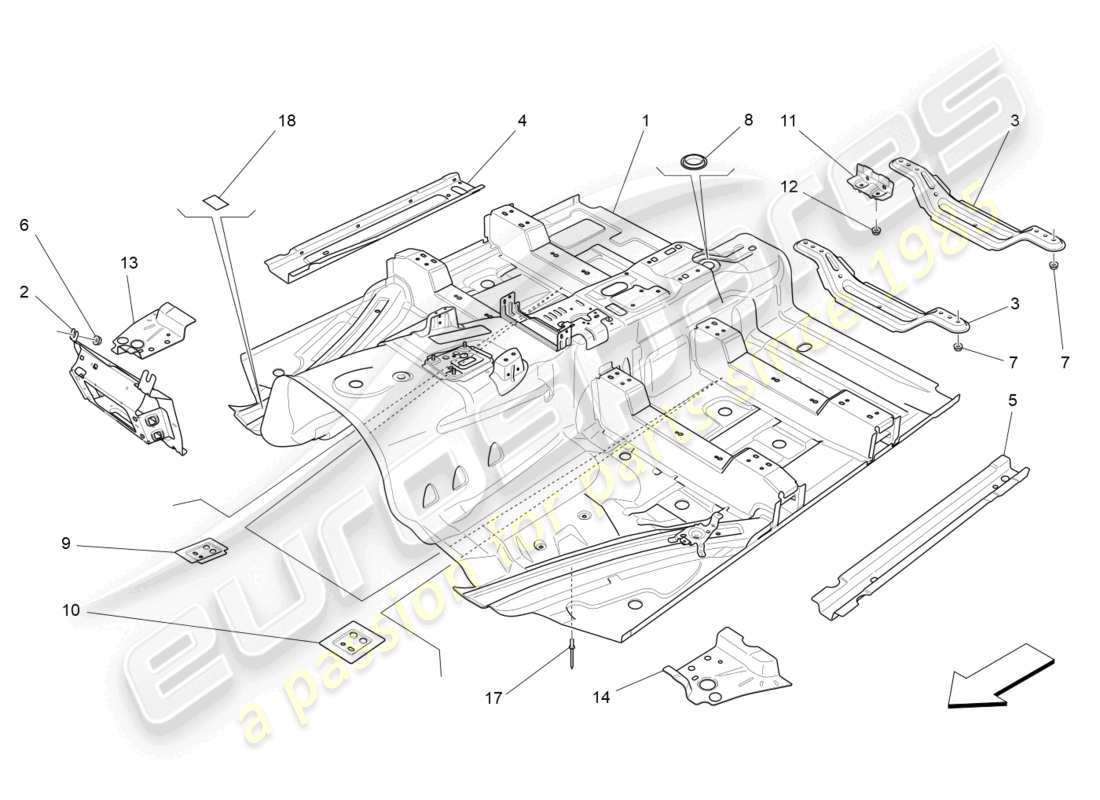 maserati levante tributo (2021) central structural frames and sheet panels part diagram