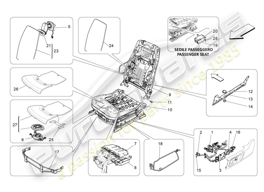 maserati ghibli (2014) front seats: mechanics and electronics part diagram