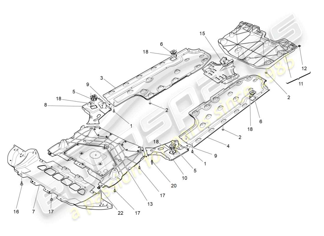 maserati ghibli (2014) underbody and underfloor guards part diagram